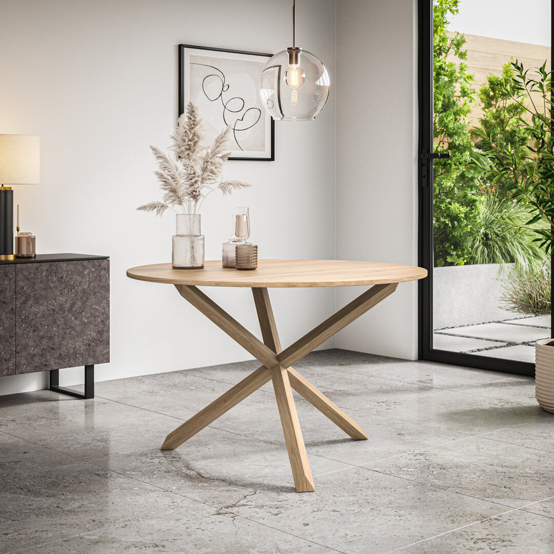 Metro Daryen Round Dining Table with Wood Base Tan