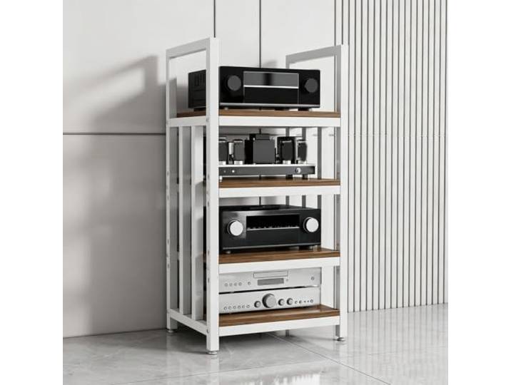 Medienschrank, AV-Ständer mit Verstellbaren Regalen Rädern für Wohnzimmer Metallischer Stereo-Rack, Verstellbare Regale, Medienaufbewahrung für Zuhause, für Wohnzimmer, Büro, Aufnahmestudio
