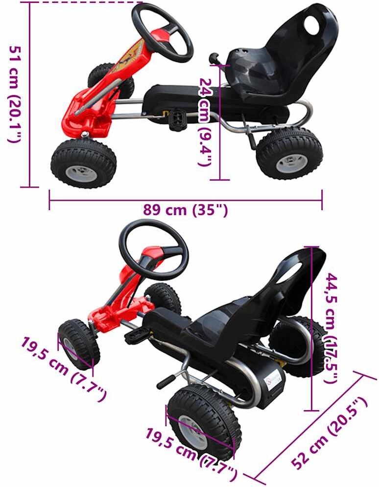 vidaXL Kart à pédales Rouge