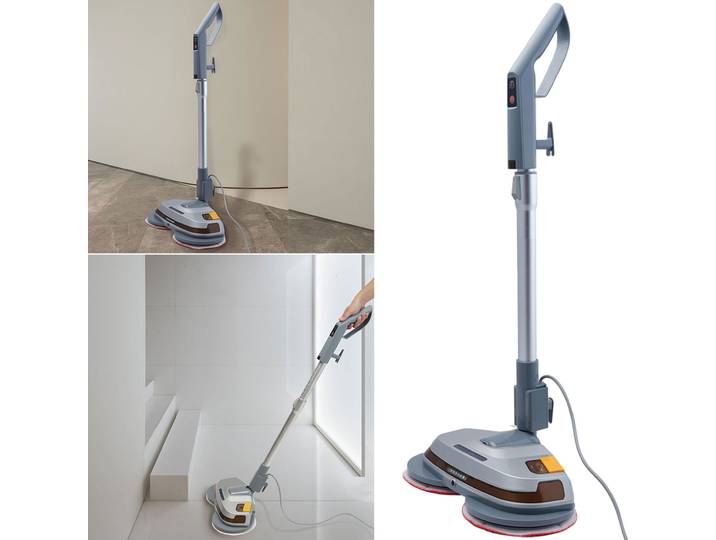 Fussboden-Poliermaschine mit Teleskop-Griff, Mikrofaserpads, Sprühfunktion, LEDs