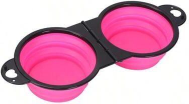 Uplift Treasures Foldable Dual Bowl Portable Pet Feeding And Water Bowl For Travel pink