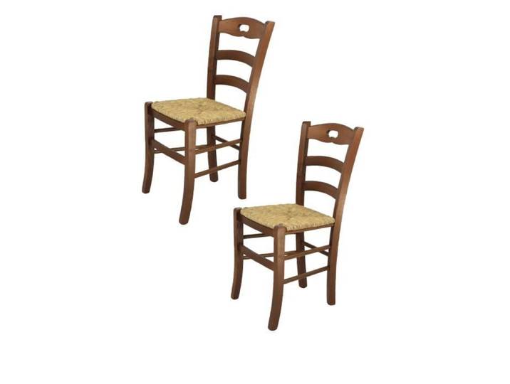 Tommychairs - Set 2 chaises cuisine SAVOIE robuste structure en bois de hêtre peindré en couleur noyer et assise en paille