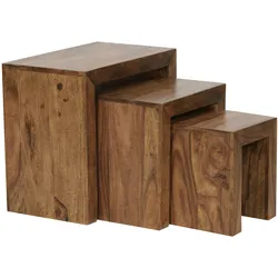 BEISTELLTISCH 3er Set Massivholz Platzsparend Handgefertigt, Braun 50x30x50 cm