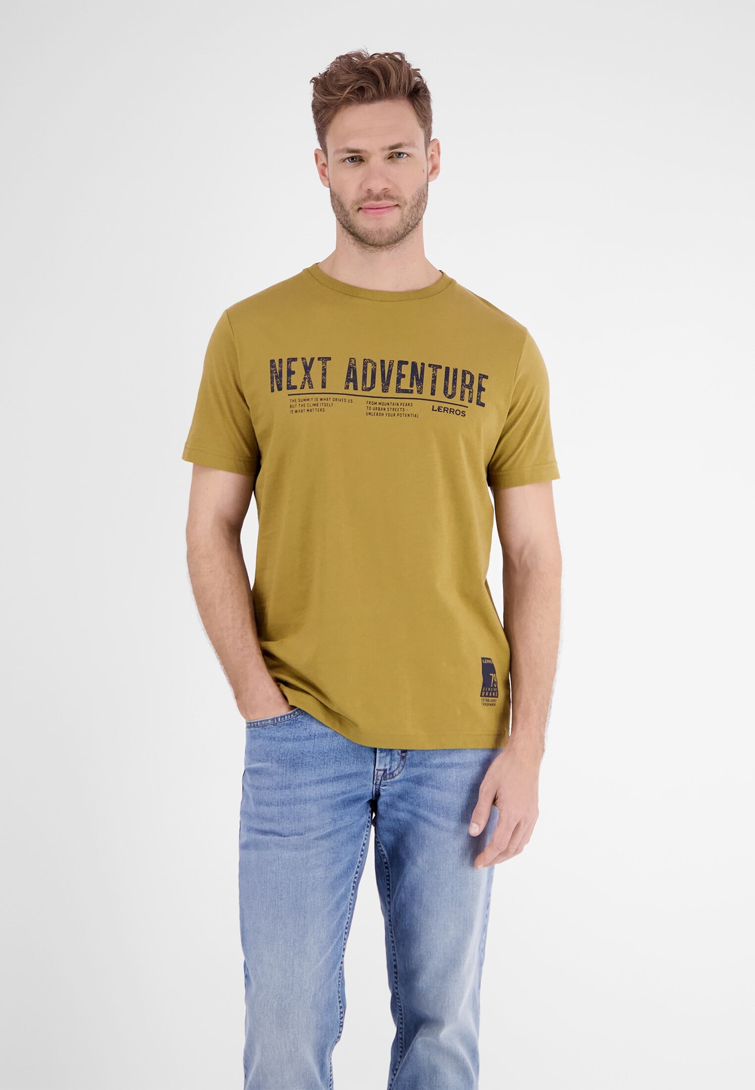 T-Shirt LERROS "T-Shirt *Next Adventure*", Herren, Gr. S, braun (dried tobacco), 100% Baumwolle, Rundhals, Shirts T-Shirt dried tobacco S
