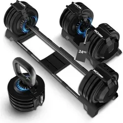 NEOLYMP Hanteln Set verstellbar 2-24 kg mit 12 Gewichtsstufen, Größe 24 KG 3 in 1 Set in Schwarz Schwarz
