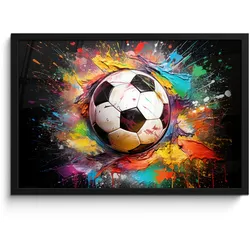 POSTER MIT RAHMEN Fußball - Farbe - Farben - Schwarz - Weiß 60x40 cm