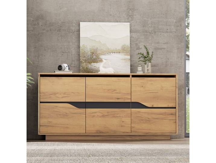 Commode de salo 140x40x70 cm avec 3 portes Buffet bas avec séparateurs réglables Buffet salon en couleur bois + noir