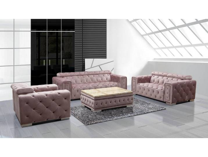 JVmoebel Chesterfield-Sofa Elegantes Sofa-Set in zartem Rosa mit Velvet-Oberfläche, Set, Made in Europa