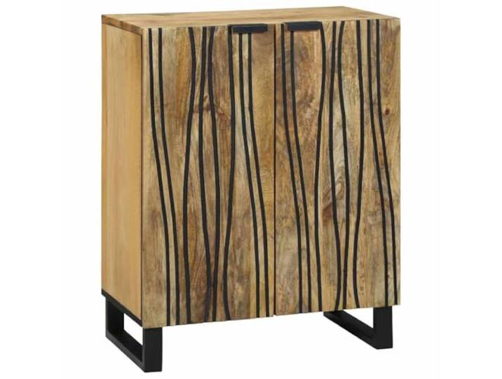 LASWWQMRF Sideboard Natur 60x33,5x75 cm Massivholz Mango Kredenz 2 Türen Kompakter Anrichteschrank aus Holz mit 2 Türen und Einlegeböden für Wohnzimmer und Esszimmer mit naturnahem Charme.
