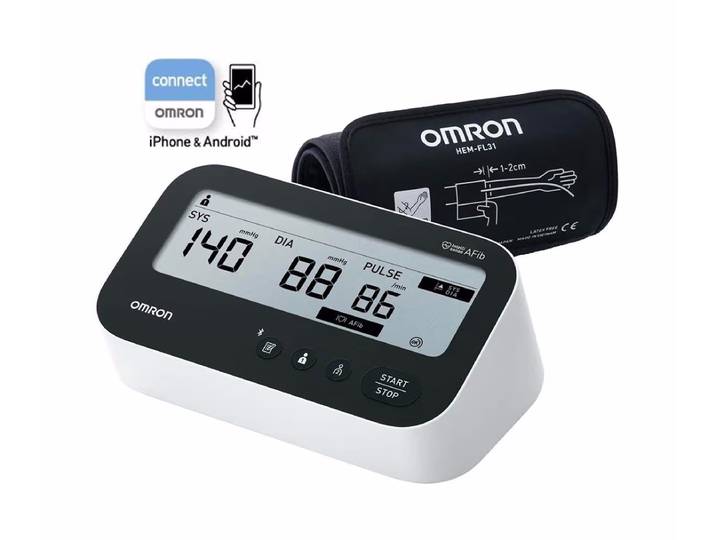 OMRON M4 Connect AFib Blutdruckmessgerät – Blutdruckmessgerät/Herzfrequenzmessgerät – schwarz / weiss