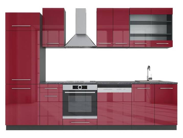 Küchenzeile Vicco Fame-Line Bordeaux Hochglanz/Anthrazit 300 cm , AP Anthrazit, Model 42442