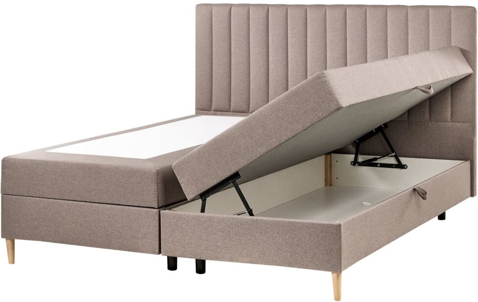 Beliani Lit à ressort en tissu beige 180x200 Beige 211x123x185cm
