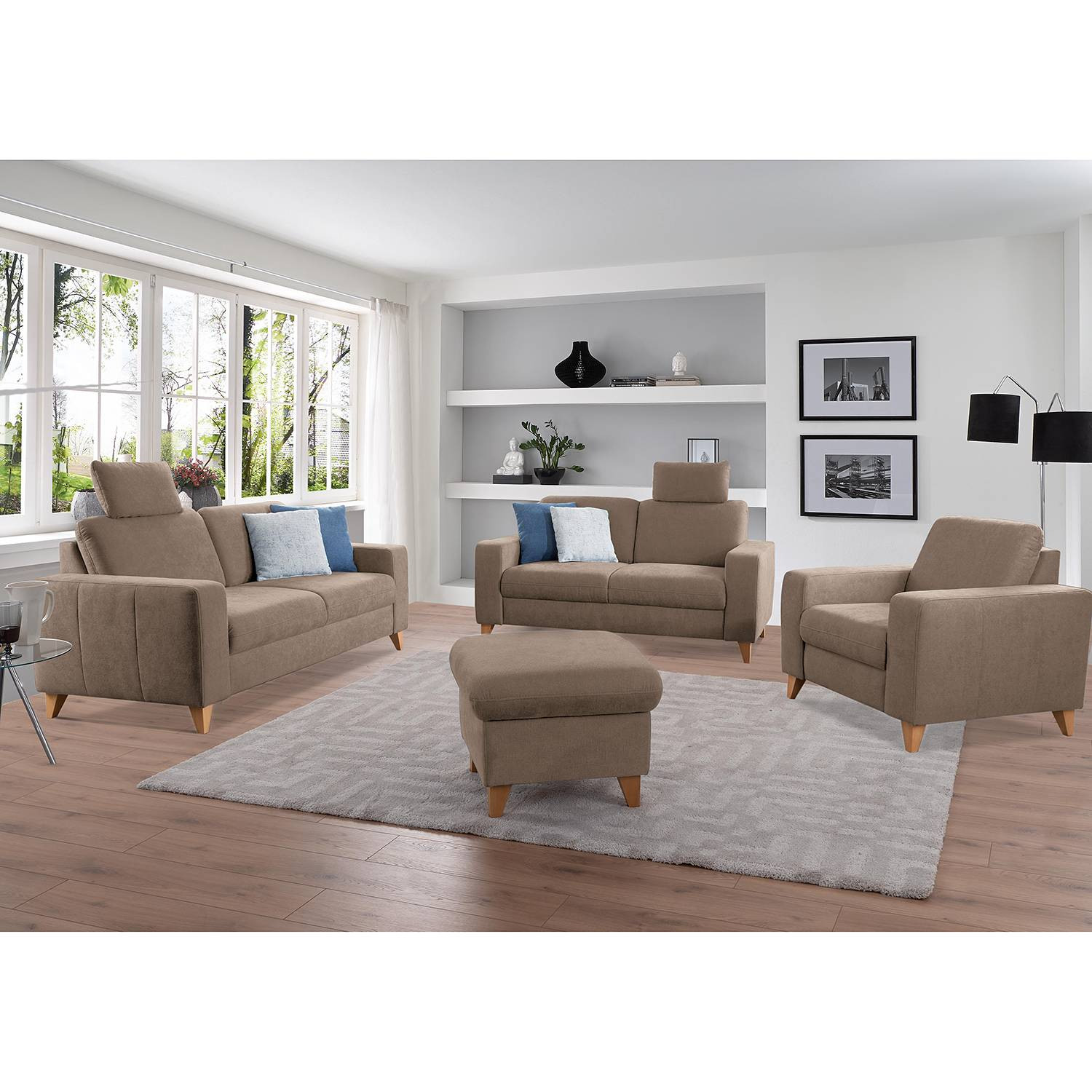 home24 Fauteuil Gothem Palila, bruin geweven stof, B: 98 cm, D: 88 cm, H: 88 cm