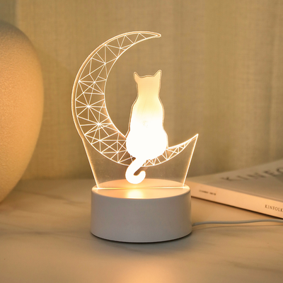 Smart Shopping Spot Moon Cat 3D Night Light USB Desk Lamp For Bedroom Ambient Decor Moon Cat 3D Night Light USB Desk Lamp For Bedroom Ambient Decor