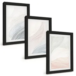 BILDER SET 3er Set - 20x30 cm Schwarzer Rahmen - Abstrakte Wellen, Karton, Pastell