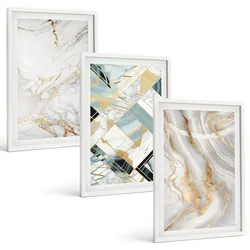 BILDER SET 3er Set - 40x60 cm Weißer Rahmen - Elegante Marmormuster
