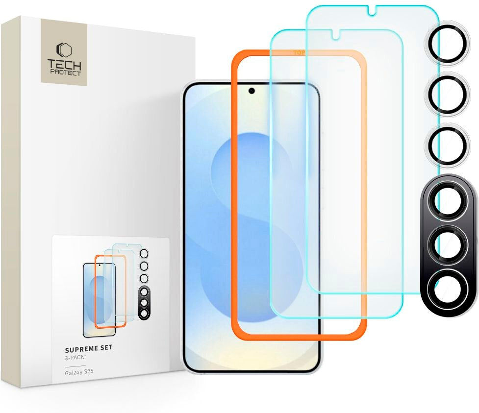 3-i-1 Tech-Protect Supreme Sæt - Samsung Galaxy S25 - Gennemsigtig