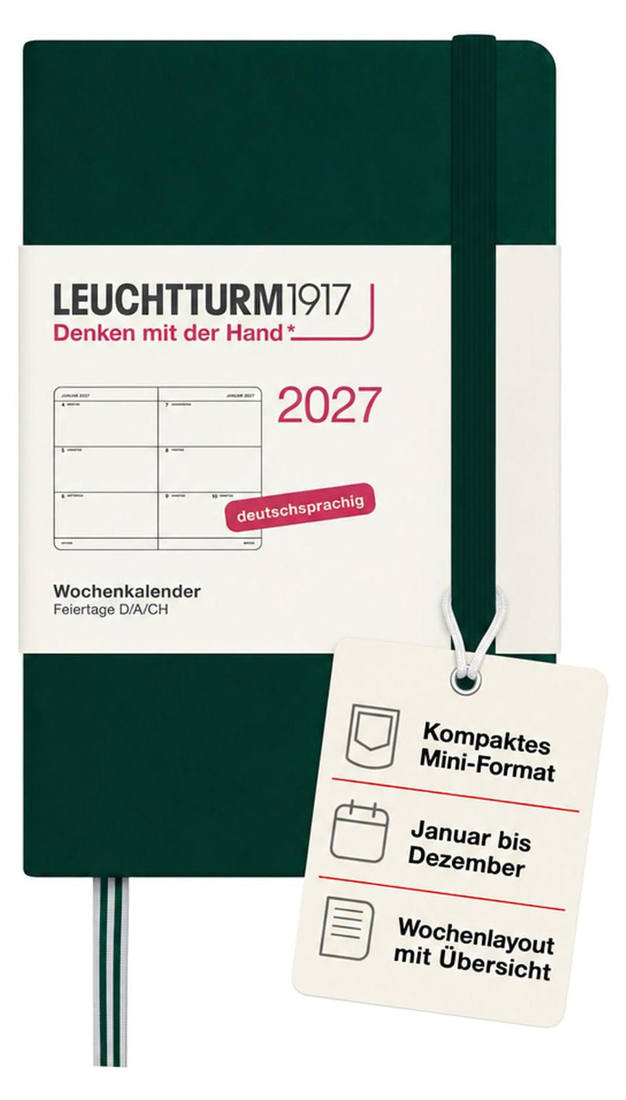 Leuchtturm1917 Wekelijks agenda 2027 Mini A7 - Duits, bosgroen, hardcover