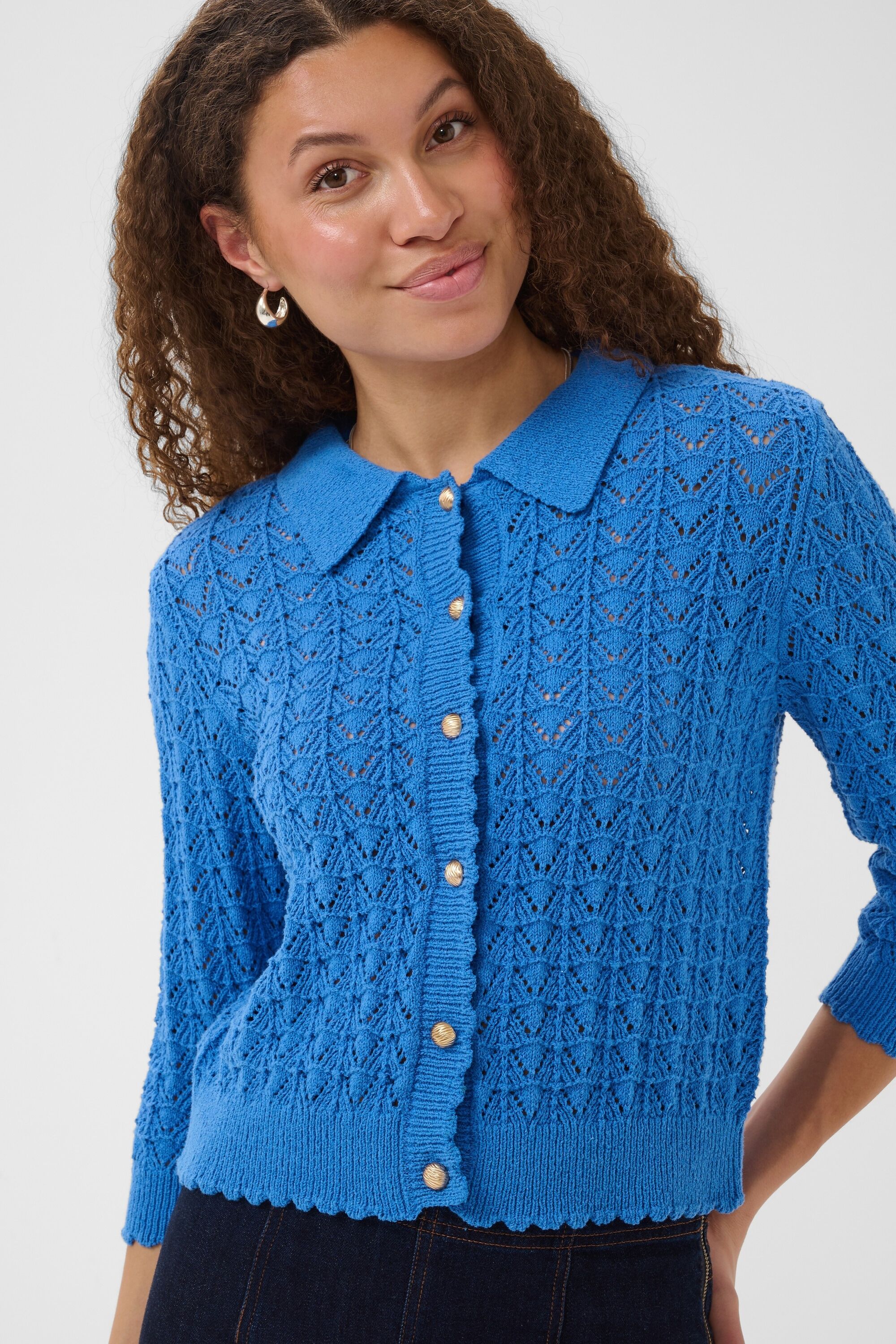 Strickjacke SAINT TROPEZ "Damen Strickjacke SylvieSZ", Damen, Gr. M, blau (campanula), Obermaterial: 70% Baumwolle CO. 30% Polyester PES., Strickjacken Strickjacke