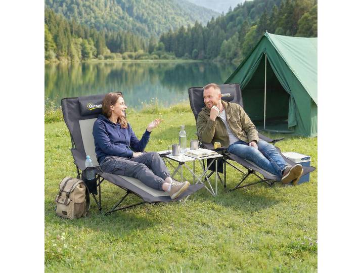 Outsunny Chaises Camping Pliantes Dossier Réglable Gris Foncé x2