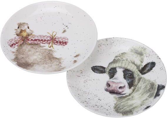 Wrendale Designs Set Of 2 Cow & Duck Christmas Coupe Plates