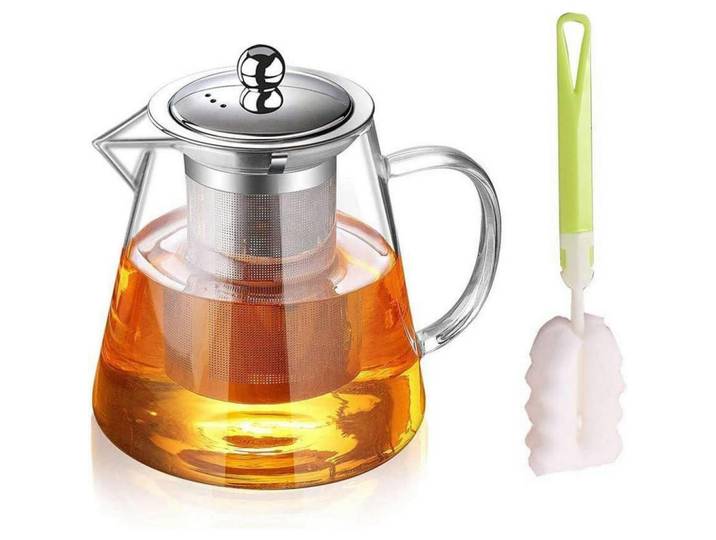 Teekanne Glas 750Ml mit Siebeinsatz Borosilikatglas, Transparent, 12x10 cm, Geschirr, Kannen & Karaffen, Teekannen