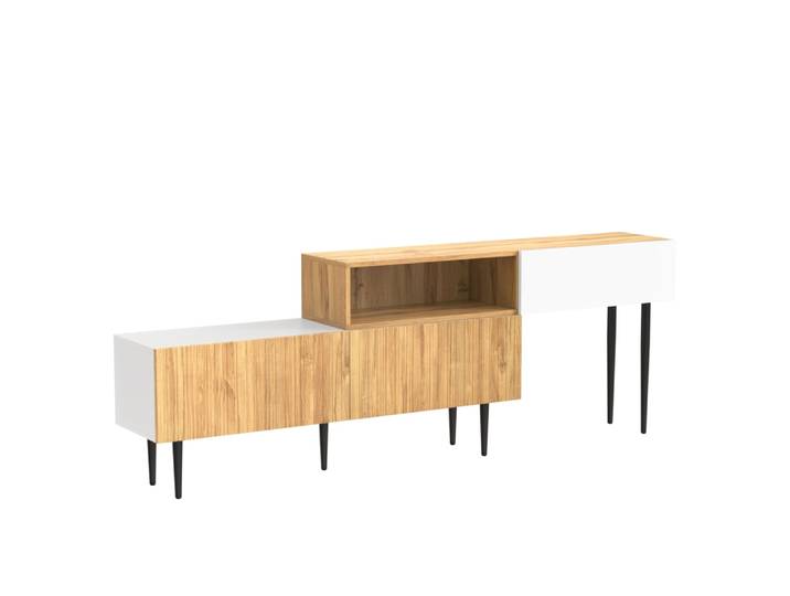 Meuble tv modulaire, 2 éléments, 120 l de rangement, blanc/bois