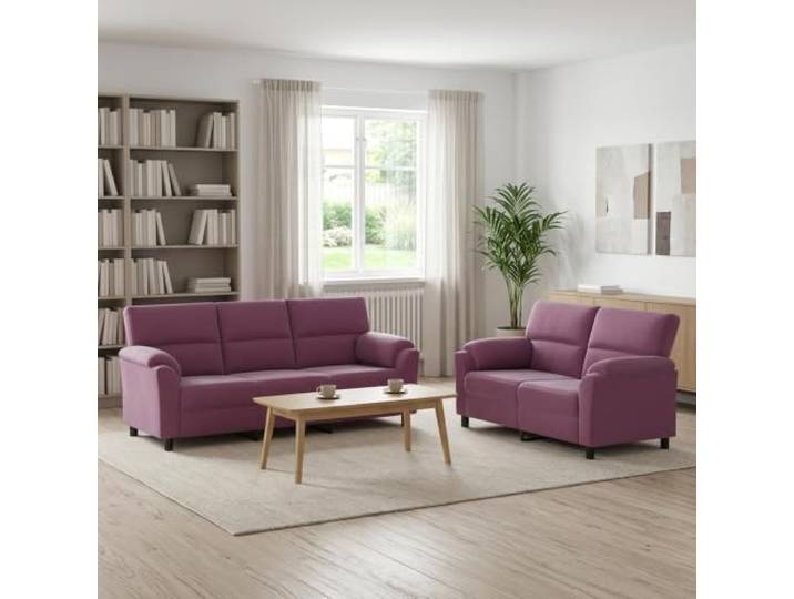 Sofa-Set 2 Stück Lila Samt Metallrahmen Kissenrücken-Design,konische Beine,einfache Pflege,drinnen,Entspannen,Gäste empfangen