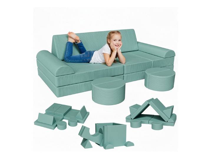 TLGREEN Kindersofa 15-teiliges modulares Kinderspielsofa aus Schaumstoff, abnehmbarer waschbarer Bezug, kinderfreundlich ohne scharfe Kanten, kreative Kuschelecke für Kinderzimmer & Kindergarten