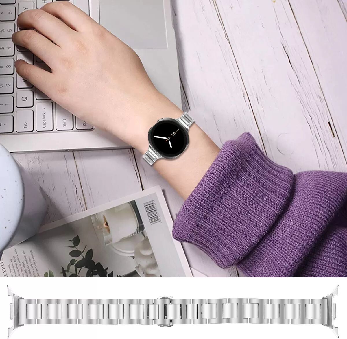 INF Edelstahl-Metallarmband kompatibel mit Watch8/8 Classic - Butterfly-Verschluss Silber