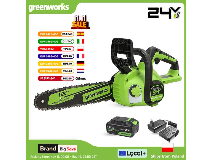 Greenworks – tronçonneuse compacte sans fil 24V 12 pouces, idéale pour le nettoyage des tempêtes, l'élagage et le bois de chauffage/12 + d'outils compatibles