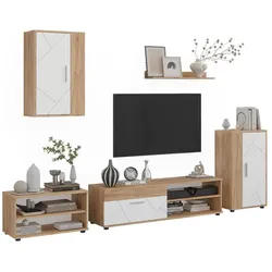 Vicco, Wohnwand, Wohnwand Berno, Goldkraft Eiche/Weiss, 5-teiliges Set (35.20 x 140 x 38.70 cm)
