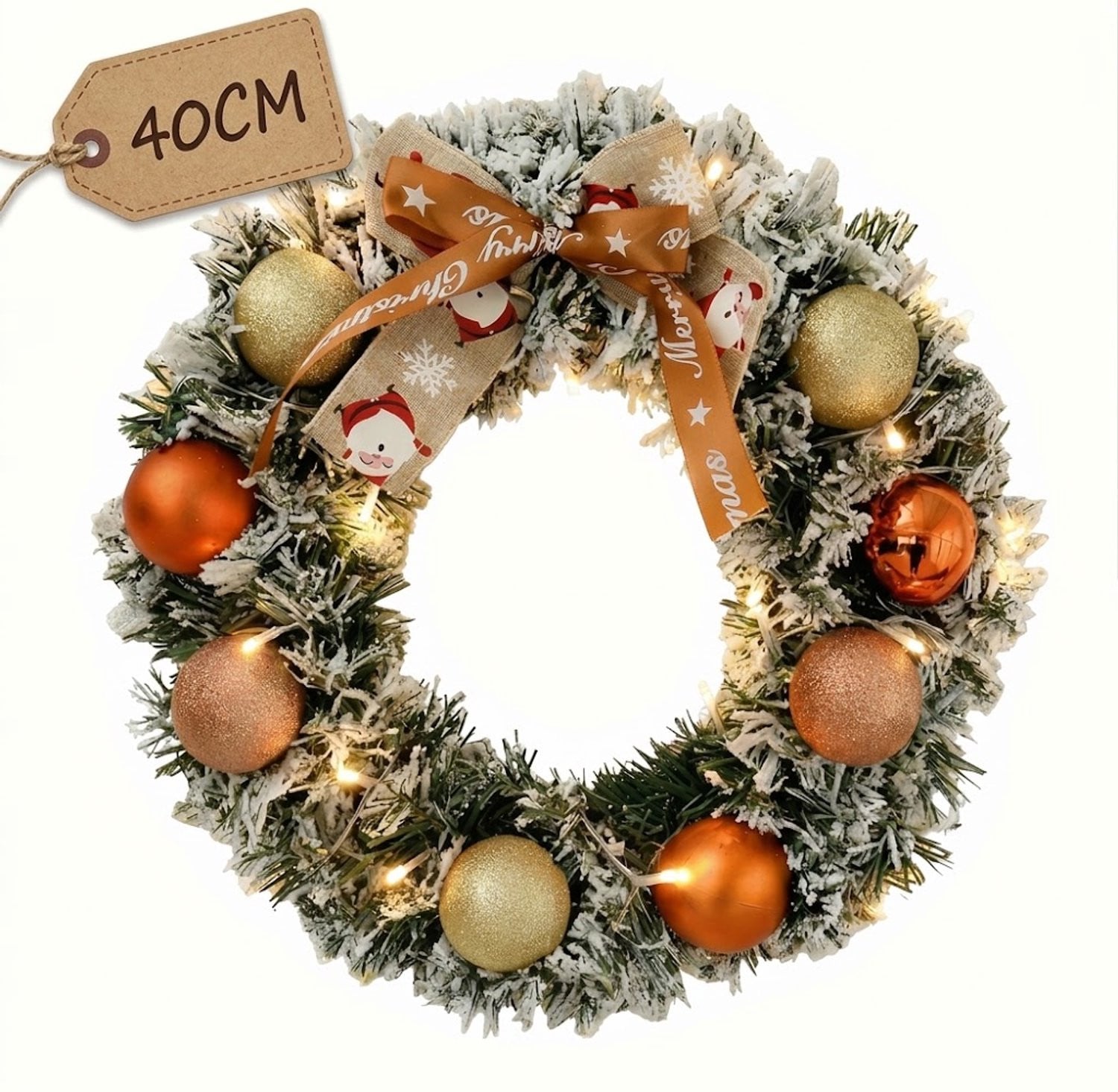 Premium Kerstkrans met Decoratie en LED-verlichting - Groen - 40 cm