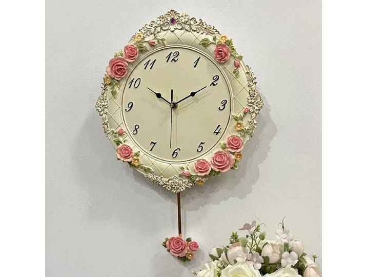 Horloge Murale Septime Rose Pastorale Créative en Résine Tridimensionnelle, Horloge Silencieuse à Pendule pour Salon, Mariage, Horloge à Quartz Tendance