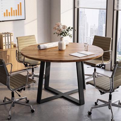 1Easylife "47"" Solid Wood Round Conference Table, Farmhouse Office Meeting Table for 4-6, Bussiness Circular Table for Conference Room"