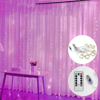 Uplift Picks LumiFalls LED Curtain Lights 3M USB Fairy Lights With Remote pink 3x2 M 200 Led