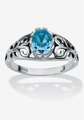 Sterling Silver Swirl Simulated Birthstone Ring by PalmBeach Jewelry in March (Size 9)