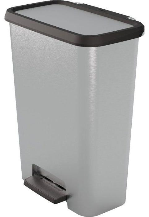 Curver Compatta Duo Pedaalemmer, 23 liter + 23 liter, grijze metalen look, polypropyleen