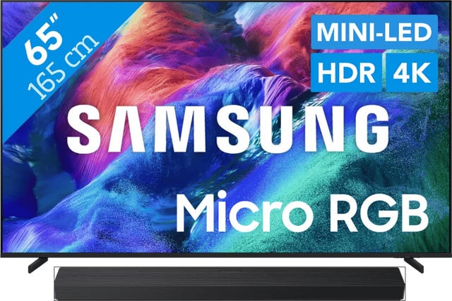 Samsung Micro RGB 65 inch R95H (2026) met Samsung HW-QS90H (2026) Soundbar Set
