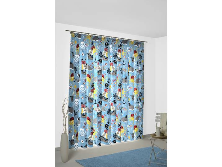 Vorhang ADAM Pirates Gr. 2, blau, B:145cm H:175cm, Jacquard, Baumwolle (Bio-Baumwolle), Gardinen, Vorhang, aus 100% Bio-Baumwolle