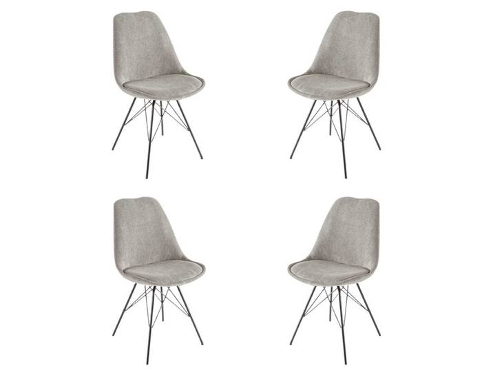 LebensWohnArt Stuhl 4er Set Design-Klassiker Stuhl NORWAY grau Cord Metallgestell