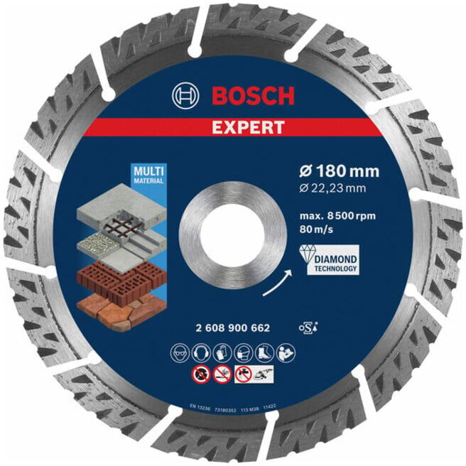 Disques de coupe diamantés BOSCH Expert MultiMaterial, 180 x 22,23 x 2,4 x 12 mm (2608900662)