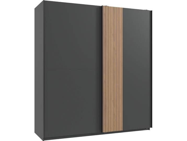 Schwebetürenschrank WIMEX Lüneburg , schwarz (graphit, absetzung akustiklamellen nachbildung artisan eiche nachbildung), B:180cm H:198cm T:65cm, Holzwerkstoff, Schränke, Schwebetürenschrank, mit Akustiklamellen Optik, 180cm breit