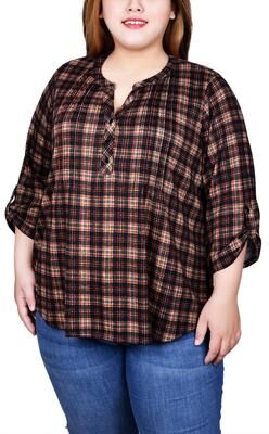 NY COLLECTION 3/4 Roll Sleeve Top