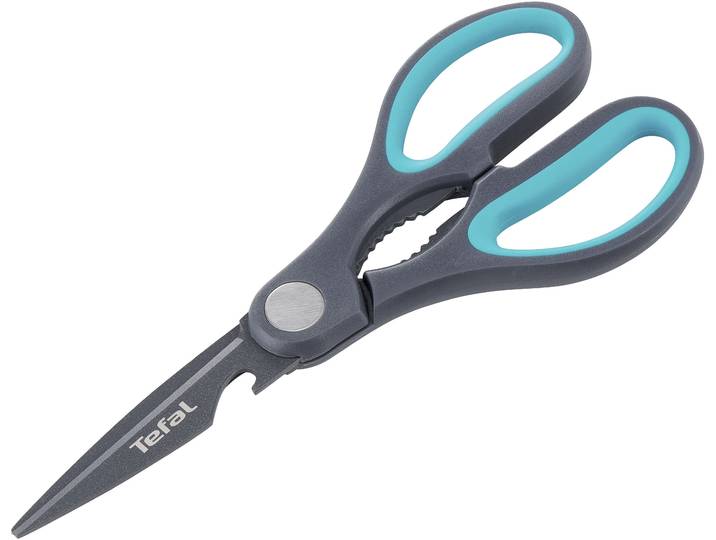 Haushaltsschere TEFAL Fresh Kitchen , grau, blau, B:9cm, Scheren, Haushaltsschere, Flaschenöffner, Nussknacker, Edelstahlklingen, Antihaftversiegelung