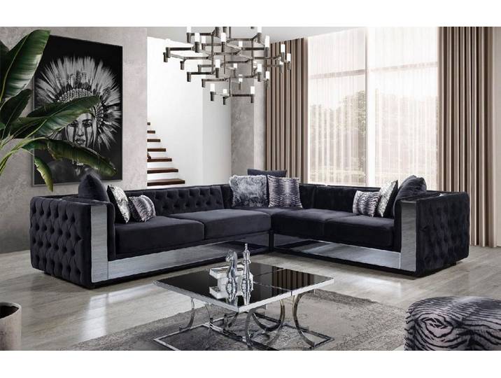 JVmoebel Chesterfield-Sofa Schwarzes Chesterfield Ecksofa mit hochwertiger Polsterung, Set, Made in Europa