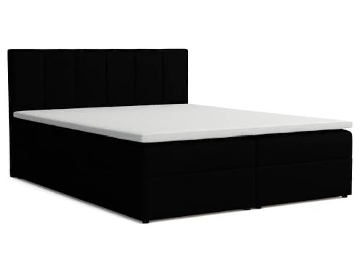 Boxspringbett 140x200 mit Bettkasten, Lisa Doppelbett Schwarz Velourstoff Bett 140x200, Doppelbett mit Komfortschaumkern-Topper (2 cm) für extra Liegekomfort
