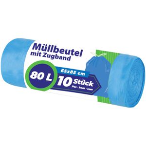 TipTop-Office Müllbeutel 80 Liter, mit Zugband, blau, 10 Stück