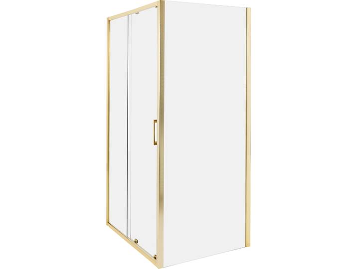 BELIANI Duschkabine Gold aus Sicherheitsglas Aluminium Rahmen Einzeltür Schiebetür mit Magnetschloss 80x100x185cm Duschabtrennung Modernes Design