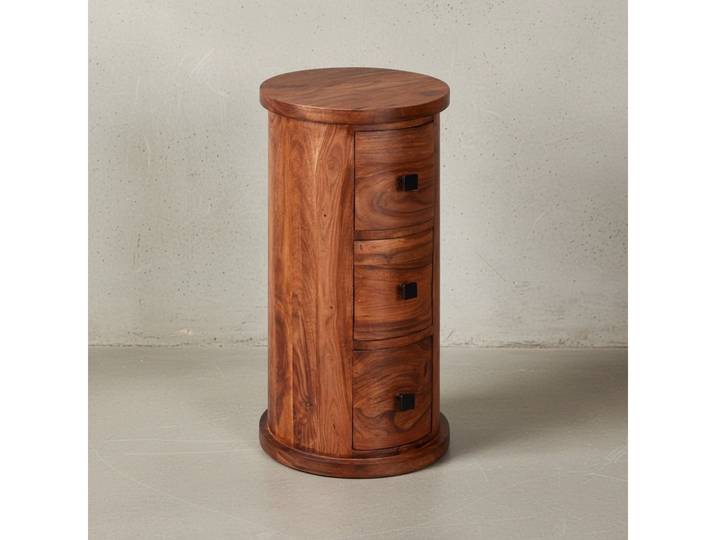 KADIMA DESIGN Kommode Design Sideboard Massivholz 35x65x35 cm Schränkchen mit 3 Türen, Schubladen, Schmaler Beistellschrank Massiv, Mini Kommode Rund